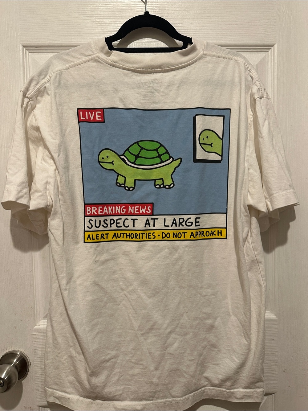 White Graphic Tee with Turtle Logo